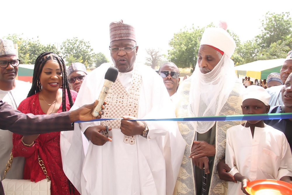 L-R: Director, Human Capital and Administration, Nigerian Communications Commission (NCC), Usman Malah; Director, Public Relations, Huawei, Lola Fafore; Executive Vice Chairman/Chief Executive Officer, NCC, Prof. Garba Danbatta and the District Head of Makoda, Kano State, Alhaji Labaran Abdullahi, during the commissioning of computer lab constrcutted by Huawie and named after Danbatta in Kano recently.