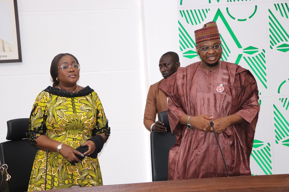 Her Honour, Olubamiwo Adeosun, Secretary to Oyo State Government (Left) and Prof. Isa Ali Ibrahim Pantami, Minister of Communications and Digital Economy during the Minister's visit to Governor's Office Oyo State while attending the 10th Edition of the National Council on Communications and Digital Economy at Ibadan yesterday.