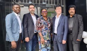 L-r: Ibukun Adewole, Head of Department, Samsung Service; Hassan Mehdi, Managing Director, MGS; Mrs. Olanibi Olumide- Fusika, Managing Director, Fussytech Phone; Charlie Lee, Managing Director, Samsung Nigeria, and Subash Sehgal, Technical Head, MGS, during the official commissioning of Samsung Customer Service Centre at Allen Avenue, Lagos on Thursday, March 02, 2023.