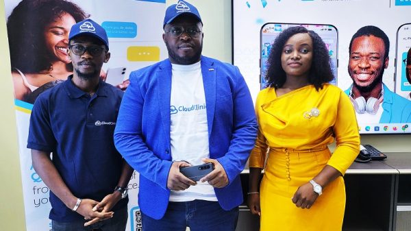 L-R: Flourish Nnamdi, Product Manager; Ifeanyi Aneke, Founder and Chief Executive Officer and Dr Amy Ojiakor, Clinical Director, all of CloudClinic Limited during the media unveiling of CloudClinic, a Cloud-based healthcare platform on Monday, 17 April 2023.