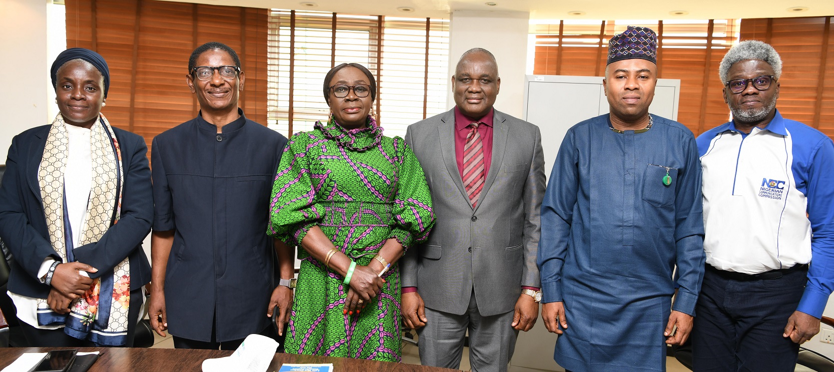 L - R: Nafisa Rugga, Head, Digital Media, Nigerian Communications Commission (NCC); Oscar Kalu, Director, Programmes and Organisation, National Civil Society Council of Nigeria (NCSCN); Nnena Ukoha, Head, Corporate Communications, NCC; Reuben Muoka, Director, Public Affairs, NCC; Amb. Blessing Akinlosotu, Executive Director, NCSCN and Dr. Omoniyi Ibietan, Head, Media Relations, NCC, during a courtesy visit by the NCSCN to the Commission to seek areas of collaboration in Abuja recently.