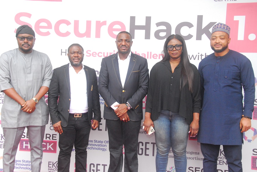 L-R: First Keynote Speaker, Oluwasolape Akinde, Head Governance, Risk and Compliance, Seven Up Plc.; Dr. Obadare Peter Adewale, Co-founder, Digital Encode Limited (Final Juror); Victor Afolabi, Founder Eko Innovation Centre and Curator, SecureHack 1.0; Ayodele Olojede, Group Head, Emerging Businesses Africa, Access Bank (Final Juror) and, Imeh Udofia - Chief Security Officer, Leadway Assurance Company Limited (Second Keynote Speaker) at the Grand Finale of SecureHack 1.0 held at the Eko Innovation Centre, Ikoyi, Lagos, on Saturday, April 15, 2023.