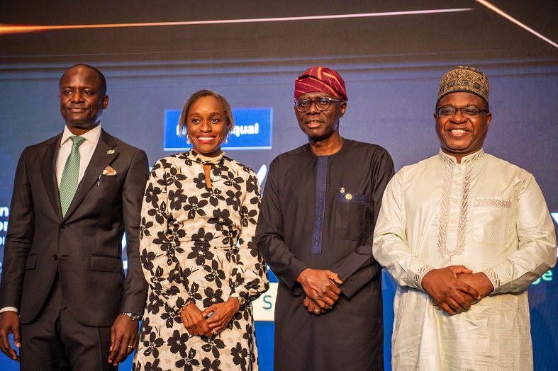 L-R: Chief Executive Officer, Nigerian Exchange Limited, Temi Popoola; Non-Executive Director, MTN Nigeria, Dr Omobola Johnson; Governor, Lagos State, Babajide Sanwo-Olu and Chairman, NGX Group, Alh. Dr Umaru Kwairanga at the Gender Leader Awards Ceremony held at The Grand Ball Room, Eko Hotel and Suites, Victoria Island, Lagos on June 15, 2023.