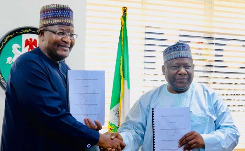 L-R: Prof. Umar Danbatta, Executive Vice Chairman/Chief Executive Officer, Nigerian Communications Commission and Dr. Dasuki Arabi, Director General, Bureau of Public Service Reform, during the Memorandum of Understanding (MOU) signing ceremony to strengthen collaborations between the agencies at the NCC's Head Office in Abuja recently.