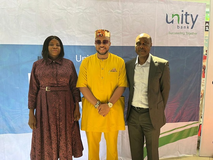 Group Head, Compliance, Unity Bank Plc, Mrs. Patricia Ahunanya; Producer of BECKMA, Best Okoduwa; and Head, Communications and Brand Management, Mr. Matthew Obiazikwor at the premiere and screening of BECKMA movie at Ebony Life Cinema recently.
