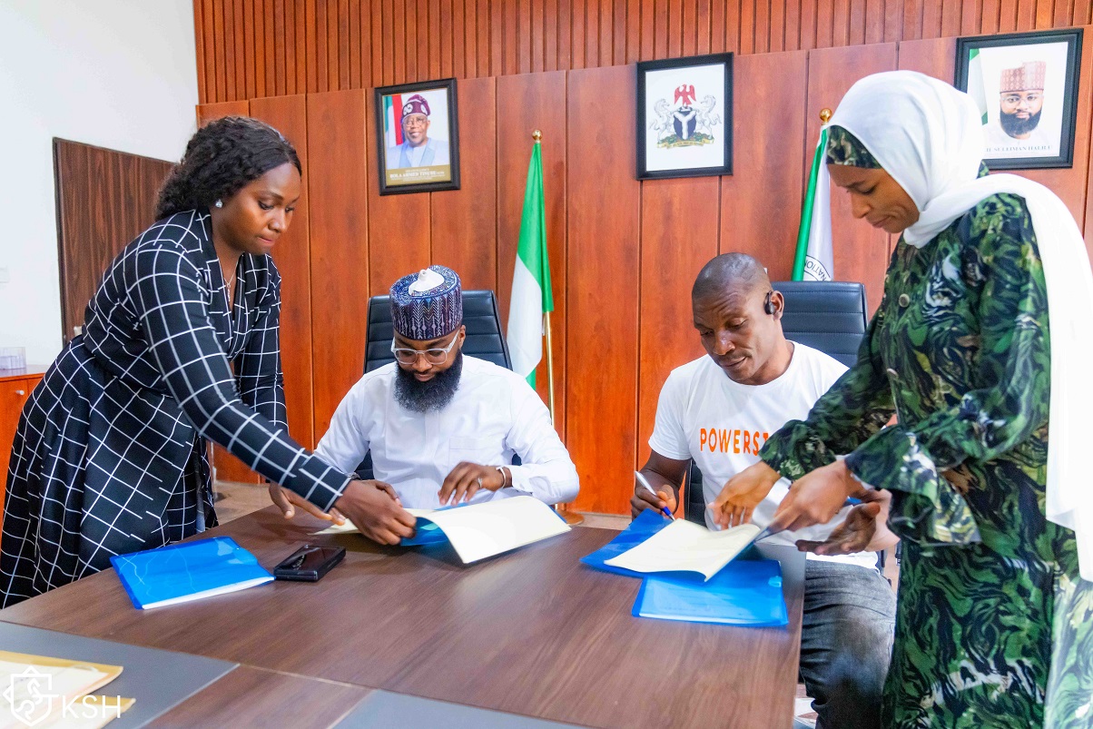 Second left: EVC/CEO of National Agency for Science and Engineering Infrastructure (NASENI), Mr. Khalil Suleiman Halilu and Founder/CEO, Powerstove Energy, Okey Esse, during the signing of the Memorandum of Understanding (MoU) at the Agency's headquarters in Abuja on Thursday, May 23, 2024.