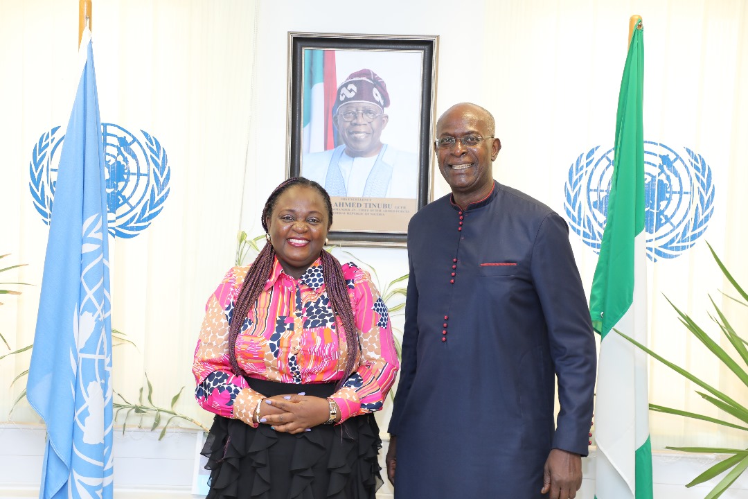 From right: Mohamed M. Malick Fall, UN Nigeria Resident and Humanitarian Coordinator with Olapeju Ibekwe, CEO, Sterling One Foundation, co-conveners of the Africa Social Impact Summit 2024 during partnership conversations in Abuja recently