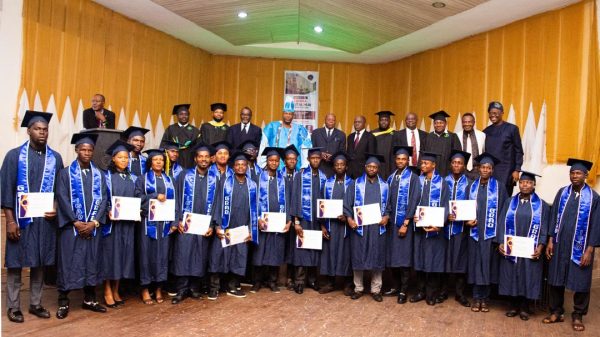Some of the Ijesha Digital Hub cohort 1 graduants flanked by dignitaries at the ceremony