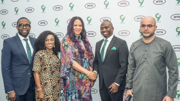 L-R: Abolaji Idowu, Chief Financial Officer, 9mobile; Omotola Ojutayo, General Manager, Business Development, MTN; Lynda Saint Nwafor, Chief Enterprise Business Officer, MTN; Obafemi Banigbe, CEO, 9mobile, and Ayham Moussa, Chief Operating Officer, MTN at the Media Briefing to announce 9mobile and MTN National Roaming Partnership in Lagos, today, July 3, 2025.
