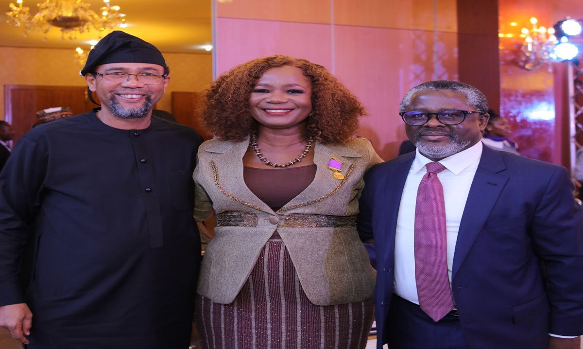 L-R: Dr. Karl Toriola, CEO, MTN Nigeria; Uto Ukpanah, President, ICSAN and Company Secretary, MTN Nigeria, and Aniekan Ukpanah, Managing Partner, Udo Udoma & Belo-Osagie at the Investiture Ceremony of Uto Ukpanah as ICSAN 30th President, held in Lagos on Wednesday, July 23, 2025.