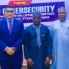 L-R: President, International Youth Parliament, Hon. Promise Digos; Chief Executive Officer, Megamore Wireless Limited, Amin Dayekh; Executive Commissioner, Technical Services, Nigerian Communications Commission (NCC), Abraham Oshadami; Head, Cybersecurity and Internet Governance Department, NCC, Babagana Digima; Chief Executive Officer, Cybernover, Dr. Kazeem Durodoye at the 2nd Cyber Security Stakeholder Workshop Hosted by the Nigerian Communications Commission in Abuja on Wednesday (27th August 2025).