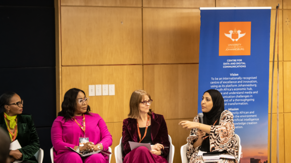 L–R: Sophie Mokoena, International News Editor, South African Broadcasting Corporation (SABC); Amarachi Ubani, Fellow, MTN Media Innovation Program(MIP), Cohort 4; Dr. Kate Skinner, Executive Director, Association of Independent Publishers (AIP) and Quanitah Hunter, News Anchor, Newzroom Africa, during the MTN MIP session at the University of Johannesburg, South Africa, during their South Africa Study Tour on Monday, September 8, 2025.