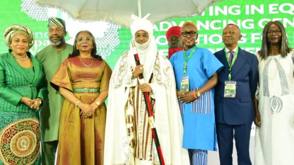 L-R: Oluwatoyin Sanni, founder, Emerging Africa Capital Group; Charles Usie, country director, Plan International, Nigeria; Ibukun Awosika, chair, GSG Nigeria Partner and vice chair, GSG Impact; Sanusi Lamido Sanusi, Emir of Kano; Etemore Glover, CEO, Impact Investment Foundation (IIF); Frank Aigbogun, chair, IIF; and Uwa Oboh, head, corporate development, Capital Alliance, at the Gender Impact Investment Summit 2025 organised by Impact Investment Foundation in Lagos yesterday.