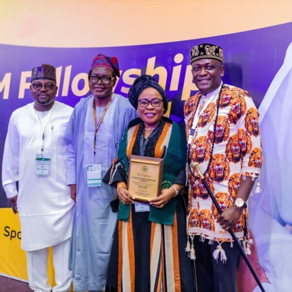 L-R: Katuka Halilu, Regional General Manager, MTN Nigeria; Ajibola Opeoluwa-Calebs, Senior Manager, Reward, MTN Nigeria; Esther Akinnukawe, Chief Human Resources Officer, MTN Nigeria, and ThankGod Otorkpa, General Manager, Regional Operations (Northwest), MTN Nigeria at the Award Ceremony and Gala Night of the Chartered Institute of Personnel Management (CIPM), held at the Bola Ahmed Tinubu International Conference Centre, Abuja, on Thursday, October 30, 2025.