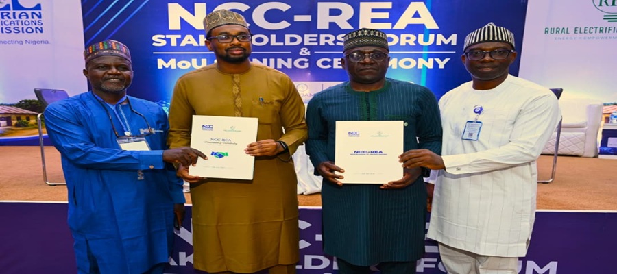 L-R: Mr. Kashim Ibrahim, Director, Legal Services, Rural Electrification Agency, REA; Engr. Umar Abdullahi Umar, Executive Director Technical Services, REA; Engr. Abraham Oshadami, Executive Commissioner Technical Services Nigerian Communications Commission, NCC; Mr Gwa Tobbie Mohammed, Director, Commission Secretariat, NCC, during the NCC-REA Stakeholders' Forum and MoU Signing Ceremony, on the 24th of July 2026, at the Commission's Annex Mbora Abuja.
