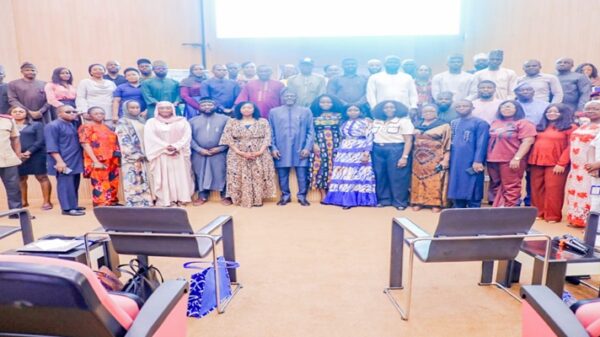 The Director General of the National Information Technology Development Agency (NITDA), Kashifu Inuwa, CCIE, represented by the Director of Digital Development Services, Olawumi Dejo, in a group photograph with participants from various Ministries, Departments and Agencies (MDAs) at the Digital Skills Masterclass jointly organised by NITDA and Meta in Abuja.