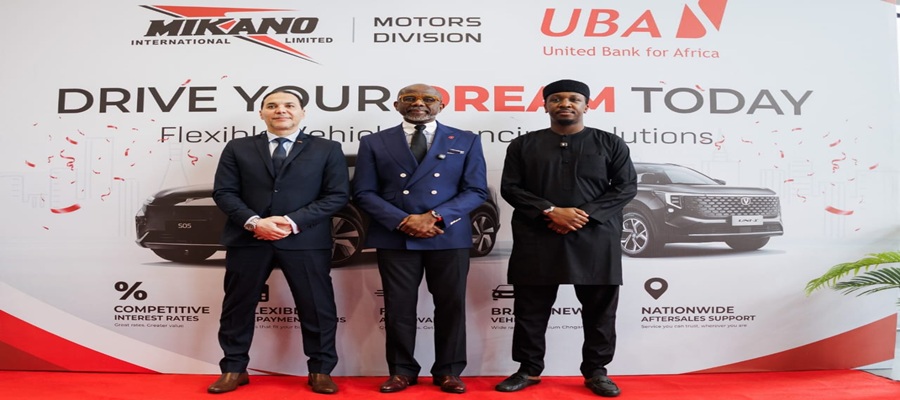 General Manager, Mikano Motors, Tarek Mostafa; Executive Director, Personal and Business Banking, United Bank for Africa, Chidi Okpala and National Operations Manager, Syam Abdulkadir, during a partnership signing between both parties, themed: ‘Drive Your Dreams Today’, a Flexible vehicle financing solutions, initiative at the Mikano Showroom in Victoria Island
