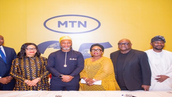 L-R: Afolabi Sobande, Group COO, Computer Warehouse Group; Dr. Ijeoma Jidenma, Chairman, Nigerian-South African Chamber of Commerce (NSACC); Modupe Kadri, Chief Financial Officer, MTN Nigeria; Udeme Ufot, Group Managing Director, SO&U; Yemi Chukwurah, CEO, Seams and Stitches; and Ayeni Adekunle, CEO/Founder, BlackHouse Media, during the Nigeria-South Africa Chamber of Commerce’s August Breakfast Forum held at Eko Hotel & Suites, Victoria Island, Lagos on Thursday, August 27, 2026.