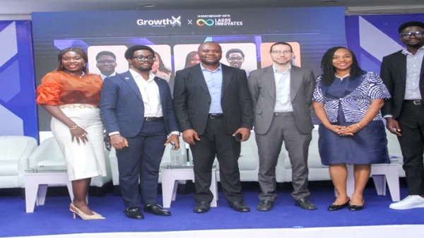 L-r: Oluwamayowa Adeogun, co-founder, IJM; Victor Williams Ikenna, Talent and Client Success manager at InnoPower Africa; Peter Oluka, founder, Techeconomy; Mathieu Michel, Head, Employability Unit at Lagos Innovates; Olanike Aladeojebi, head of startups at Lagos Innovates, and Jerry Nwobodo, Founder of Presibo, at GrowthX by Techeconomy.