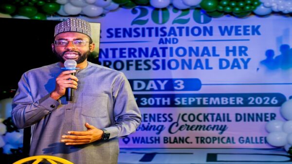The Director General, NITDA, Kashifu Inuwa addressing the management and members of staff at the 2026 HR and International HR Professional Day cocktail dinner and closing ceremony.