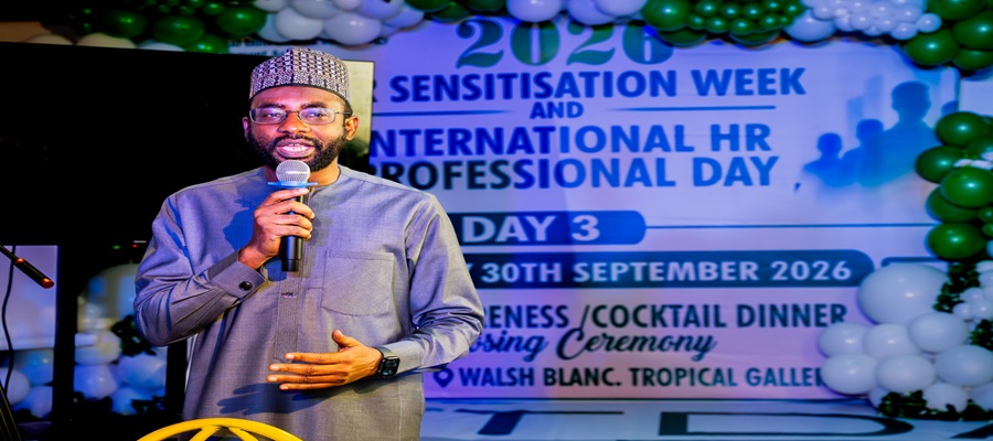 The Director General, NITDA, Kashifu Inuwa addressing the management and members of staff at the 2026 HR and International HR Professional Day cocktail dinner and closing ceremony.