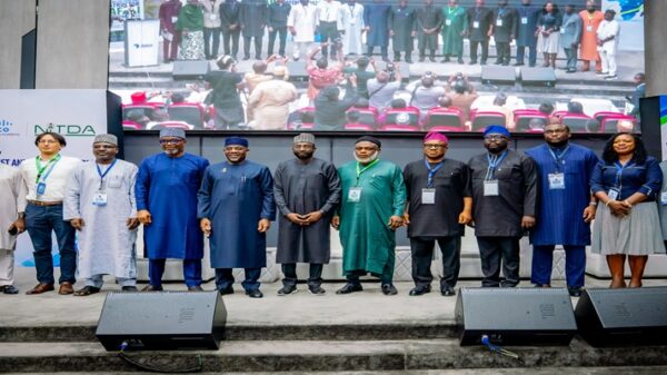 The Director General of the National Information Technology Development Agency (NITDA), Kashifu Inuwa, in a group photograph alongside the Honourable Minister of Education, Dr. Tunji Alausa; Cisco West Africa General Manager, Abdulaziz Saeed; and other dignitaries at the English West and Central Africa Instructor Safari Conference 2026.