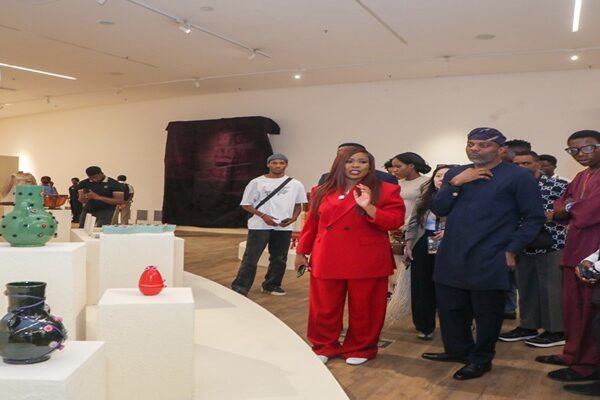 Founder of Design Week Lagos, Titi Ogufere, during an exhibition tour with Journalists.