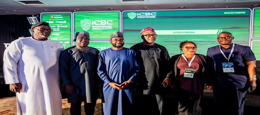 Director General NITDA Kashifu Inuwa CCIE flanked by House Committee Chair on Cybersecurity & ICT Hon Adedeji Stanley Olajide and other guests at the ICSC 2026.